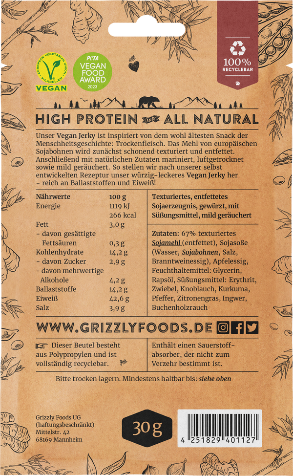 Grizzly Foods Vegan Jerky Teriyaki