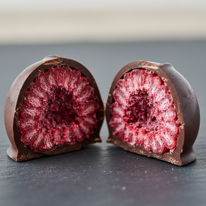 KoRo Freeze-Dried Raspberries in Dark Chocolate 1kg — macro detail