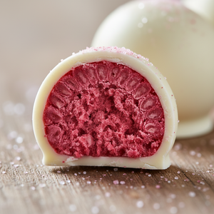 KoRo Freeze-Dried Raspberries in White Chocolate 1kg — macro detail