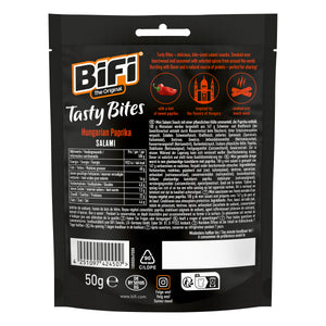 BiFi Tasty Bites Hungarian Paprika 50g pack back with nutrition and ingredients