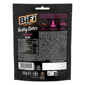 BiFi Tasty Bites Thai Hot Chili 50g pack back with nutrition and ingredients