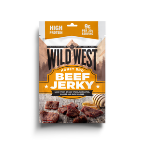Wild West Honey BBQ Beef Jerky 300g sharing bag front view - high protein smoked beef snack
