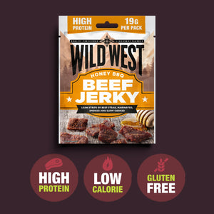 Wild West Honey BBQ Beef Jerky pack – high protein, low calorie, gluten free