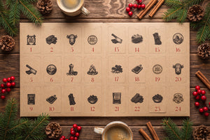 Jack Link's Advent Calendar opened flat from above, 24 numbered doors with hand-drawn jerky illustrations