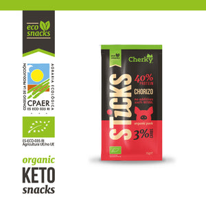 Cherky Pork Stick Chorizo 25g organic pork stick, red pack with 40% protein