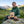 Hiker taking a break on an alpine meadow holding Grizzly Foods Vegan Jerky Cracked Pepper, AI-generated image