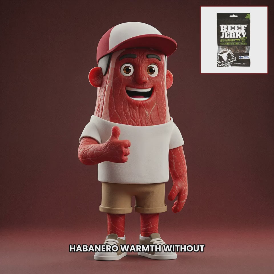 Chuck mascot kuivalihakundi-beef-jerky-mild-habanero EN