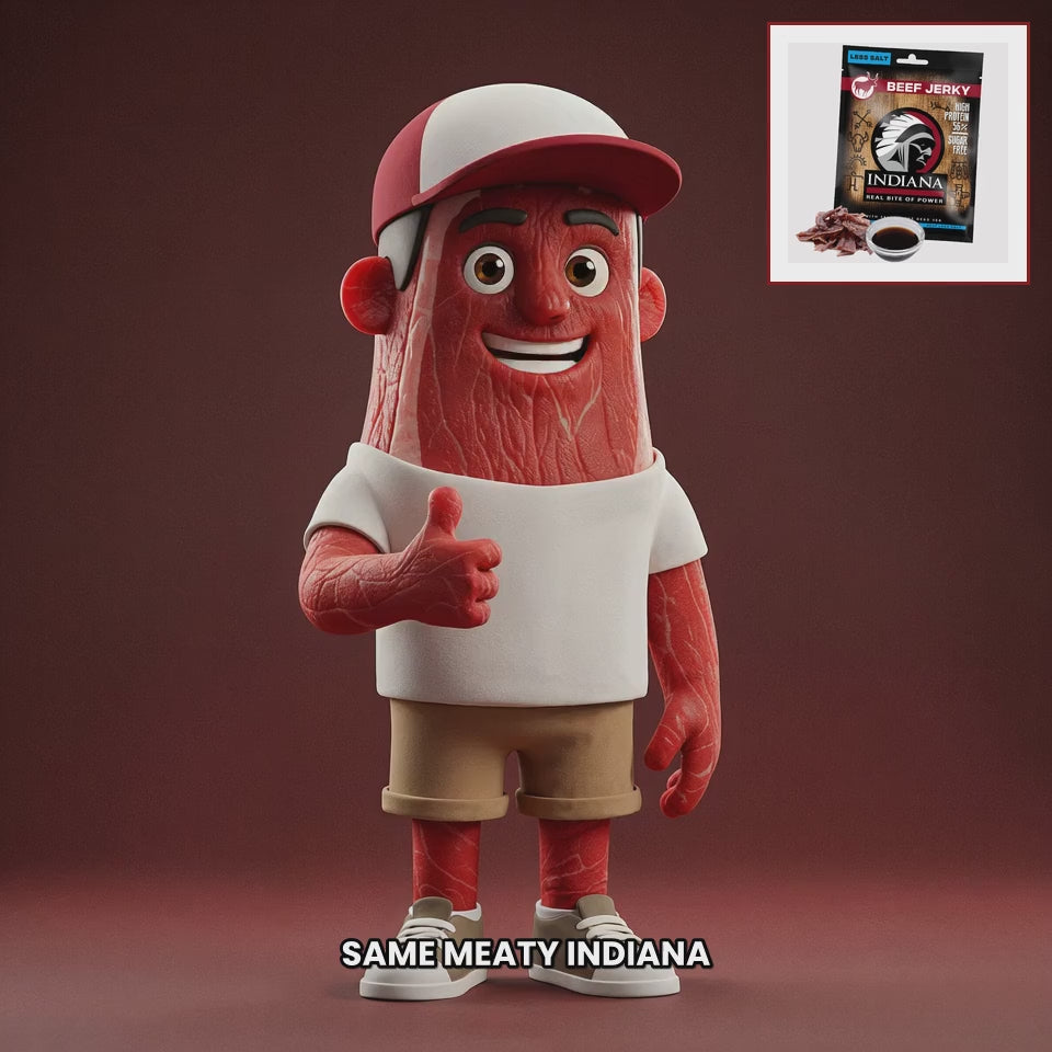 Chuck mascot indiana-jerky-beef-less-salt EN