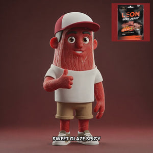 Leon Beef Jerky Hot & Sweet video in which the animated Chuck mascot presents the pack, closing on a Shop now card