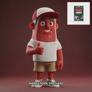 Chuck mascot kuivalihakundi-greasy-pork-jerky-smoky-apple-bbq EN