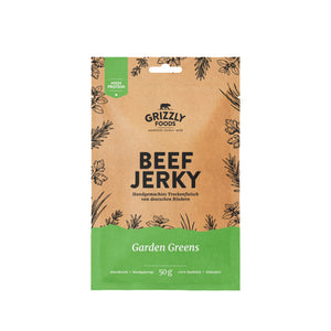 Grizzly Foods Beef Jerky Garden Greens 50g pack - handmade German beef jerky, high protein snack