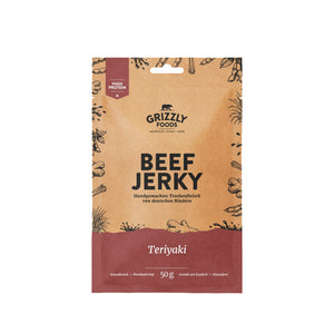 Grizzly Foods Beef Jerky Teriyaki 50g pack - handmade German beef jerky, high protein snack